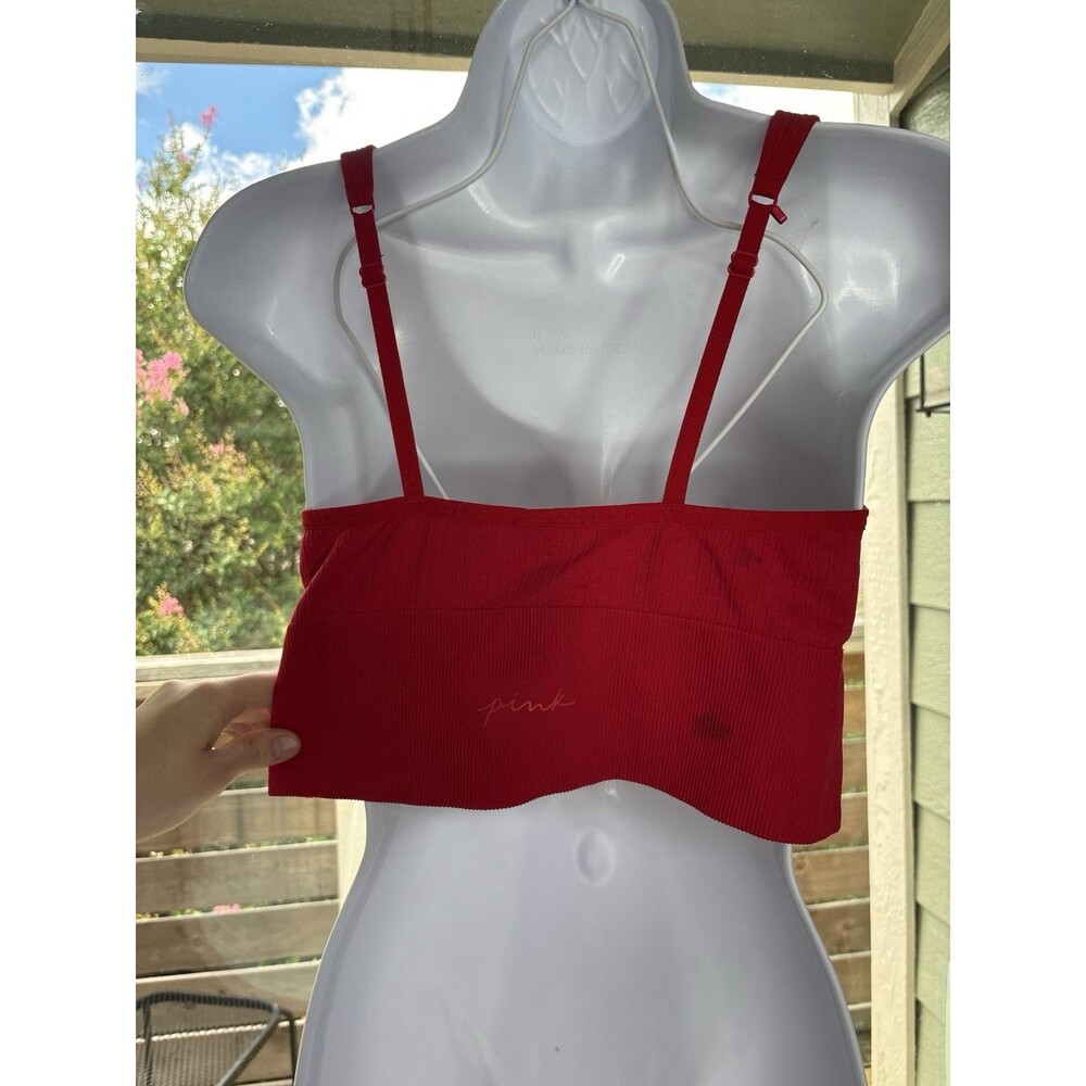 XL Victoria's Secret PINK Active Red Ribbed Seamless Sports Bra Crop Top